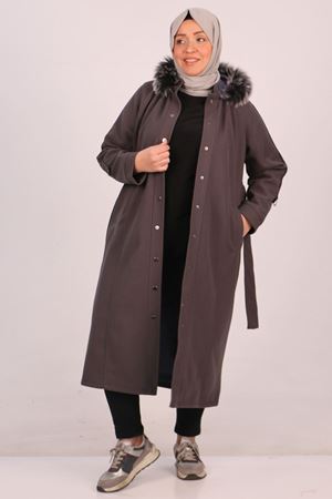 33089 Büyük Beden Çıtçıtlı Kaşe Kaban-Antrasit