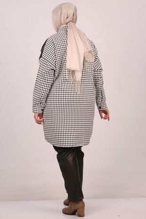 F-37045 Büyük Beden Kaz Ayağı Deri Kombinli Pantolonlu Takım-Haki