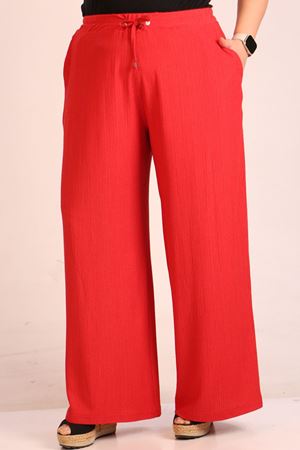 39012 Büyük Beden Bürümcük Bol Paça Pantolon-Nar Çiçeği