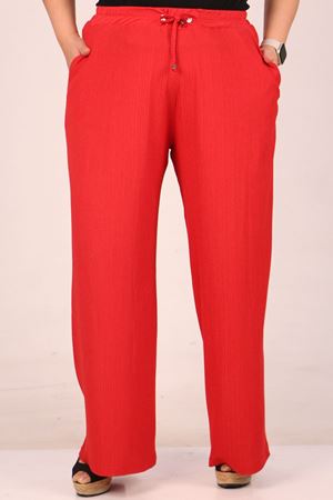 39012 Büyük Beden Bürümcük Bol Paça Pantolon-Nar Çiçeği