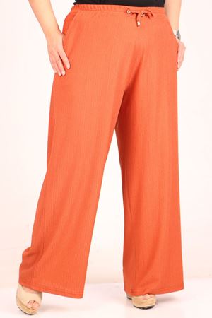 39012 Büyük Beden Bürümcük Bol Paça Pantolon-Kiremit