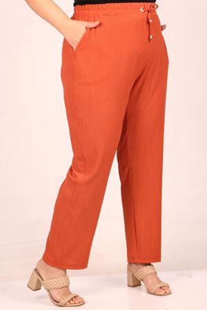 39011 Büyük Beden Bürümcük Dar Paça Pantolon-Kiremit