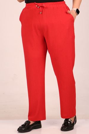 39011 Büyük Beden Bürümcük Dar Paça Pantolon-Nar Çiçeği