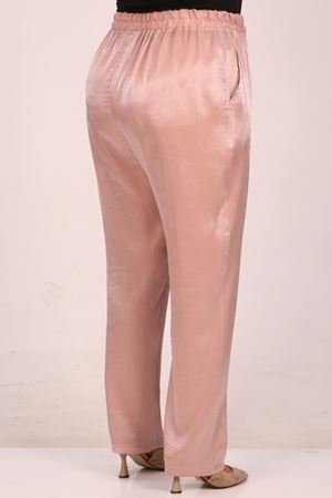 F-49002 Büyük Beden Beli Lastikli Dar Paça Star Pantolon-Bürümcük Pudra