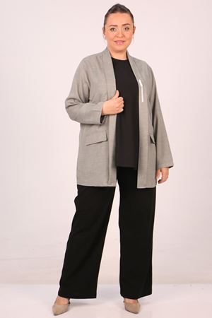 F-43021 Büyük Beden Çıkabilir Broş'lu Dokuma Kumaş Kısa Ceket-Kırçıllı Nefti