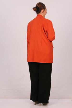 F-43021 Büyük Beden Çıkabilir Broş'lu Dokuma Kumaş Kısa Ceket-Kiremit