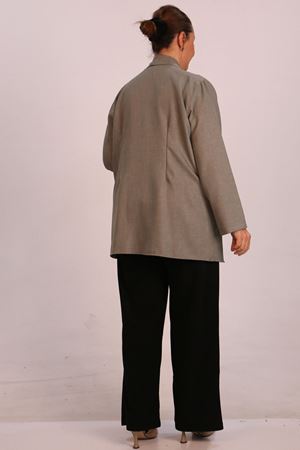 F-43021 Büyük Beden Çıkabilir Broş'lu Dokuma Kumaş Kısa Ceket-Nefti