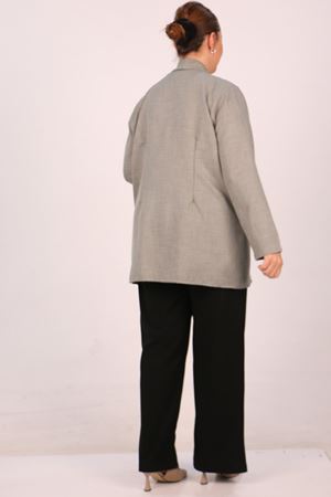 F-43021 Büyük Beden Çıkabilir Broş'lu Dokuma Kumaş Kısa Ceket-Kırçıllı Nefti