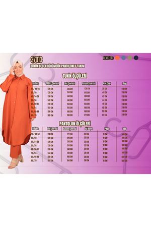 37013 Büyük Beden Düğmeli Bürümcük Pantolonlu Takım-Nar Çiçeği