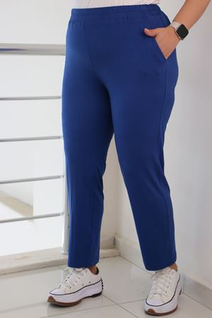 39001 Büyük Beden Yüksek Beli Lastikli Penye Pantolon - İndigo