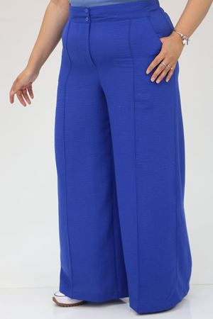 F-49012 Büyük Beden Çimalı Keten Airobin  Pantalon -Saks