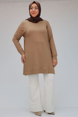 F-47807 Büyük Beden Kurdele Detaylı Pijama Takımı - Vizon