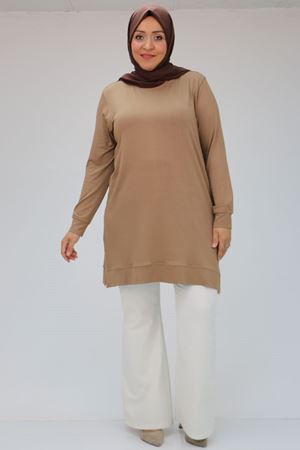 F-47807 Büyük Beden Kurdele Detaylı Pijama Takımı - Vizon