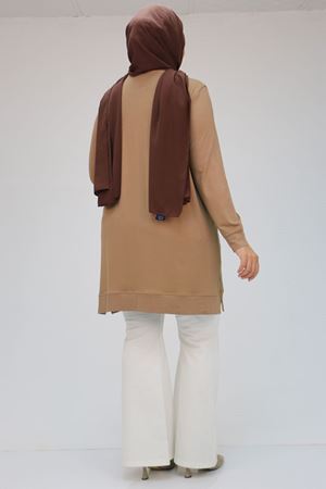 F-47807 Büyük Beden Kurdele Detaylı Pijama Takımı - Vizon