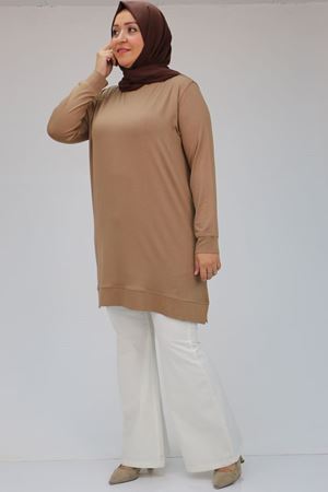 F-47807 Büyük Beden Kurdele Detaylı Pijama Takımı - Vizon