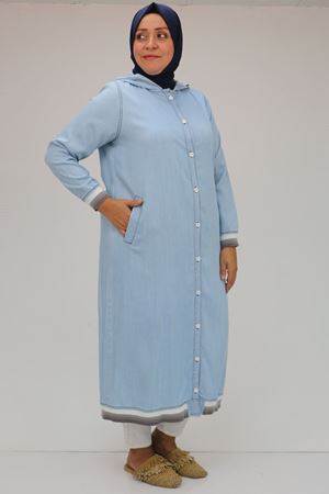 43014 Büyük Beden  Kol Ve Etek Ucu Ribanalı Liyosel Kap - Buz Mavi