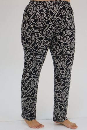 37801 Büyük Beden  Düğmeli Türlü Viskon Pijama Takımı - Siyah-Gri Dalgalı