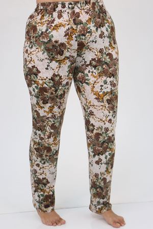 37801 Büyük Beden  Düğmeli Türlü Viskon Pijama Takımı - Bej-Kahve Çiçekli