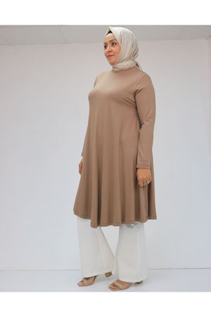 28016 Büyük Beden Mevlana Penye Tunik - Vizon