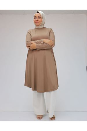 28016 Büyük Beden Mevlana Penye Tunik - Vizon