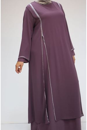 42001 Büyük Beden  Sandy Taş Detaylı Elbise - Gül Kurusu