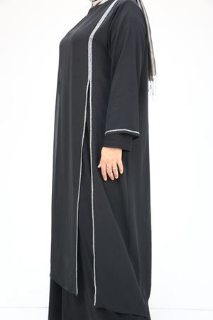 42001 Büyük Beden  Sandy Taş Detaylı Elbise - Siyah