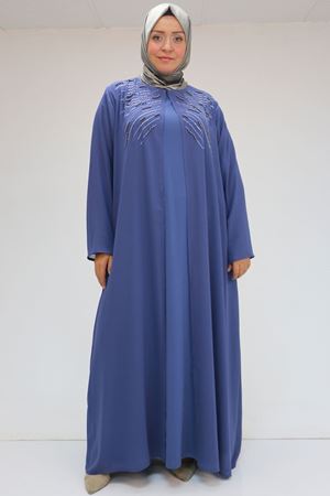 42020 Büyük Beden Taş Baskılı Sandy - Şifon Takım - İndigo