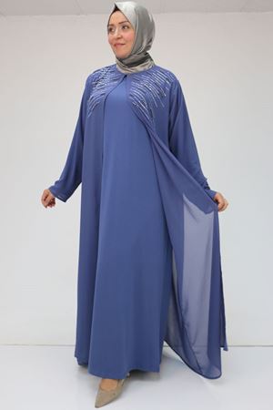 42020 Büyük Beden Taş Baskılı Sandy - Şifon Takım - İndigo