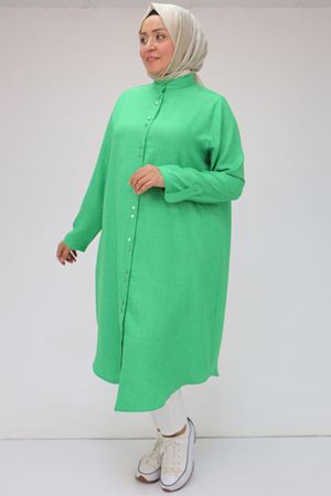 F-38048 Büyük Beden Hakim Yaka Airobin Gömlek Tunik - Yeşil