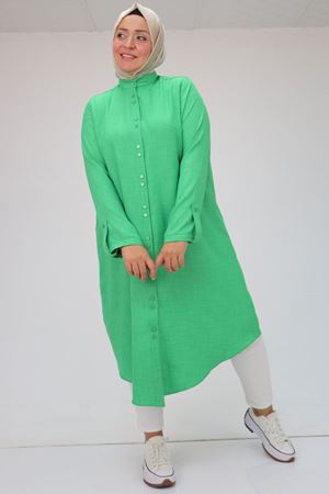 F-38048 Büyük Beden Hakim Yaka Airobin Gömlek Tunik - Yeşil