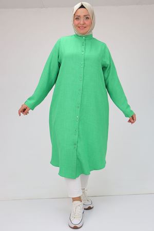 F-38048 Büyük Beden Hakim Yaka Airobin Gömlek Tunik - Yeşil