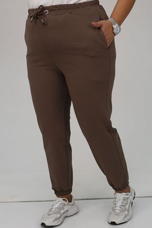 49513 Büyük Beden İki İplik Paça Lastikli Eşofman Altı - Vizon