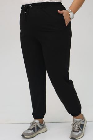 49513 Büyük Beden İki İplik Paça Lastikli Eşofman Altı - Siyah