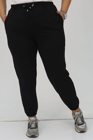 49513 Büyük Beden İki İplik Paça Lastikli Eşofman Altı - Siyah