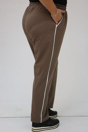 F-49512 Büyük Beden Kıstırma Biyeli İki İplik Eşofman Altı - Vizon