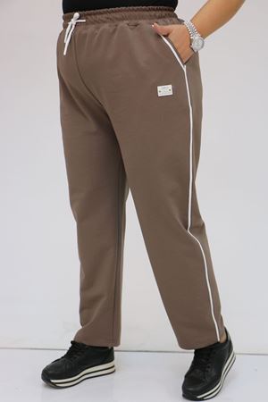 F-49512 Büyük Beden Kıstırma Biyeli İki İplik Eşofman Altı - Vizon