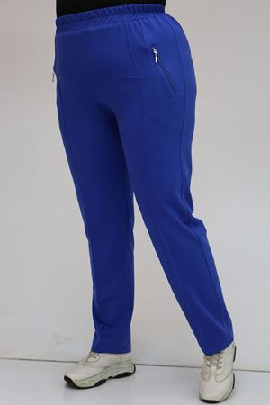 49514 Büyük Beden İki İplik Cepleri Fermuarlı Çimalı Eşofman Altı - Saks