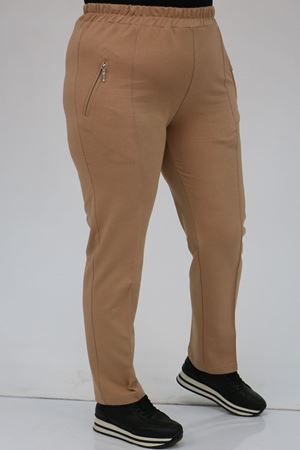 49514 Büyük Beden İki İplik Cepleri Fermuarlı Çimalı Eşofman Altı - Bej