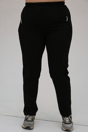 49514 Büyük Beden İki İplik Cepleri Fermuarlı Çimalı Eşofman Altı - Siyah