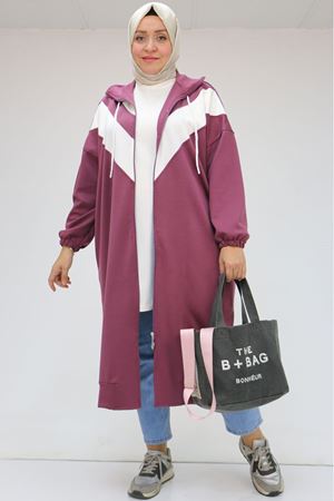 43047 Büyük Beden Düşük Kol Garnili Osyho Kap - Gül Kurusu