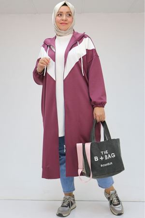 43047 Büyük Beden Düşük Kol Garnili Osyho Kap - Gül Kurusu