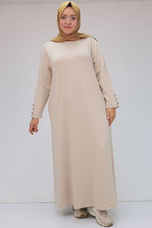 42031 Büyük Beden Cepli Patlı Modal Elbise - Bej