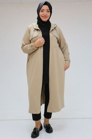 43036 Büyük Beden Zincir Kordonlu Oysho Kap - Vizon