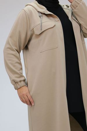 43036 Büyük Beden Zincir Kordonlu Oysho Kap - Vizon