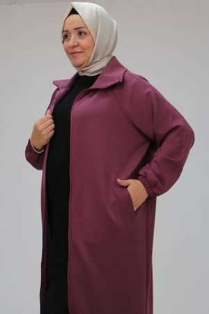 43044 Büyük Beden Arkası İşlemeli Osyho Kap - Gül Kurusu