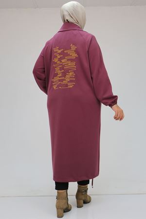 43044 Büyük Beden Arkası İşlemeli Osyho Kap - Gül Kurusu