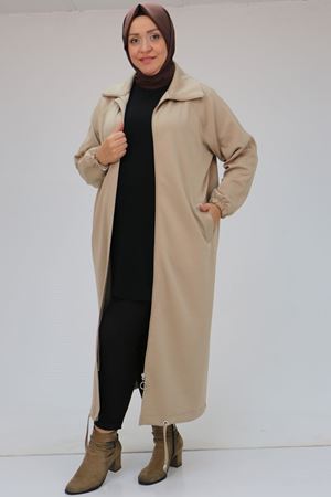 43044 Büyük Beden Arkası İşlemeli Osyho Kap - Bej