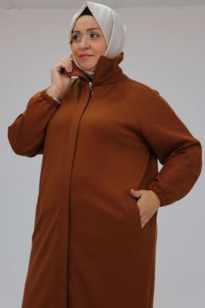 43044 Büyük Beden Arkası İşlemeli Osyho Kap - Kiremit