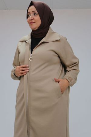 43044 Büyük Beden Arkası İşlemeli Osyho Kap - Bej