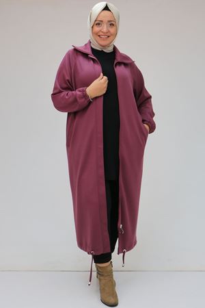 43044 Büyük Beden Arkası İşlemeli Osyho Kap - Gül Kurusu